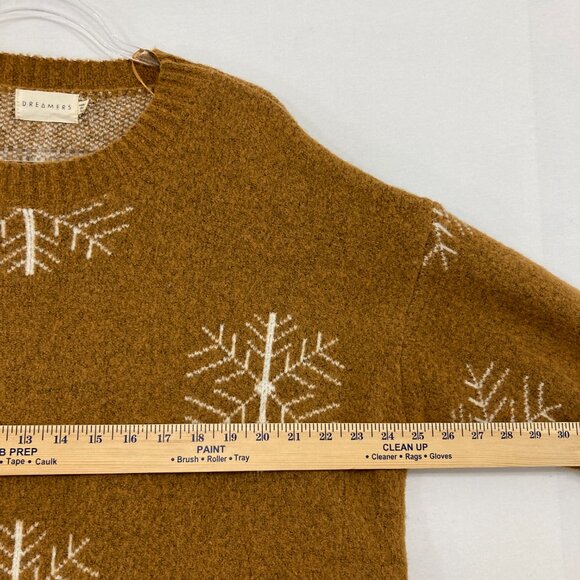 Dreamers Medium/Large Brown Snow Flake Print Cozy Fuzzy Slouchy Sweater - Picture 5 of 9